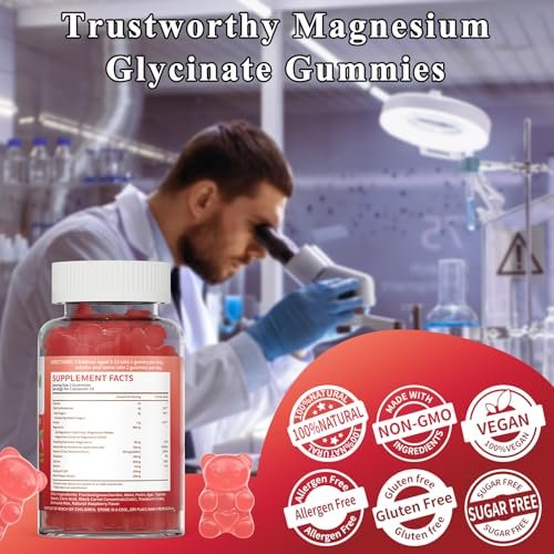 LETSCOL Magnesium Glycinat Gummies 800mg pro Portion – Zuckerfreies Magnesiumpräparat mit Magnesiummalat, Calcium, Vitamin D3, B6, CoQ10 für Ruhe & Schlaf – Erwachsene & Kinder (30 Stück)