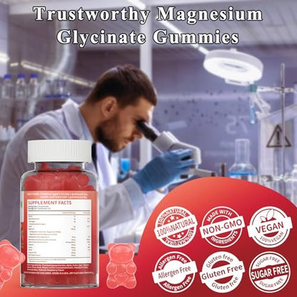 LETSCOL Magnesium Glycinat Gummies 800mg pro Portion – Zuckerfreies Magnesiumpräparat mit Magnesiummalat, Calcium, Vitamin D3, B6, CoQ10 für Ruhe & Schlaf – Erwachsene & Kinder (30 Stück)
