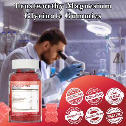 LETSCOL Magnesium Glycinat Gummies 800mg pro Portion – Zuckerfreies Magnesiumpräparat mit Magnesiummalat, Calcium, Vitamin D3, B6, CoQ10 für Ruhe & Schlaf – Erwachsene & Kinder (30 Stück)