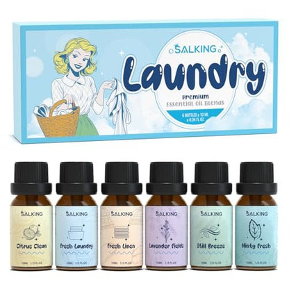 SALKING Waschparfüm-Öle, Premium Duftöl für Diffuser, Duftöl-Geschenkset für Seifen- und Kerzenherstellung – Citrus Clean, Fresh Laundry, Fresh Linen, Lavender Fields, Still Breeze, Minty Fresh