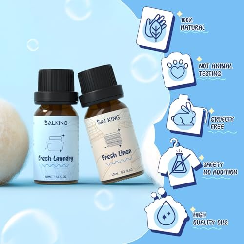SALKING Waschparfüm-Öle, Premium Duftöl für Diffuser, Duftöl-Geschenkset für Seifen- und Kerzenherstellung – Citrus Clean, Fresh Laundry, Fresh Linen, Lavender Fields, Still Breeze, Minty Fresh
