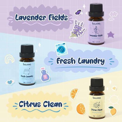 SALKING Waschparfüm-Öle, Premium Duftöl für Diffuser, Duftöl-Geschenkset für Seifen- und Kerzenherstellung – Citrus Clean, Fresh Laundry, Fresh Linen, Lavender Fields, Still Breeze, Minty Fresh