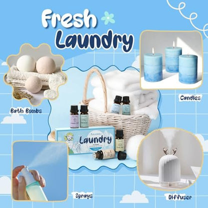 SALKING Waschparfüm-Öle, Premium Duftöl für Diffuser, Duftöl-Geschenkset für Seifen- und Kerzenherstellung – Citrus Clean, Fresh Laundry, Fresh Linen, Lavender Fields, Still Breeze, Minty Fresh