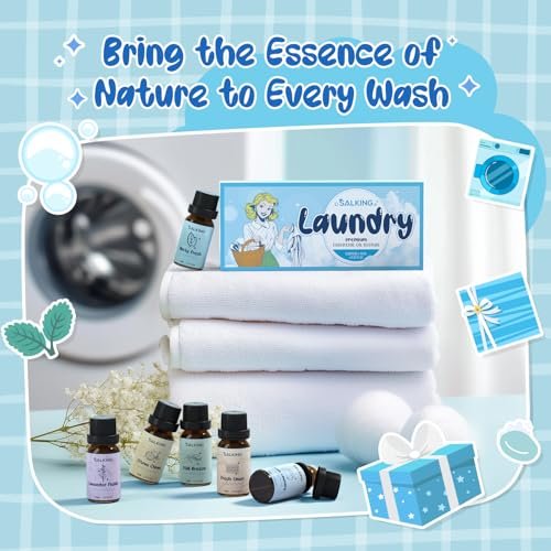 SALKING Waschparfüm-Öle, Premium Duftöl für Diffuser, Duftöl-Geschenkset für Seifen- und Kerzenherstellung – Citrus Clean, Fresh Laundry, Fresh Linen, Lavender Fields, Still Breeze, Minty Fresh