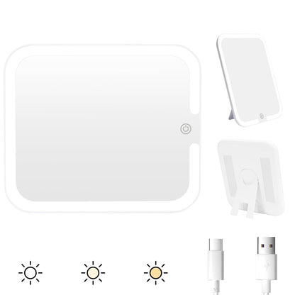 Relavel Makeup Spiegel mit LED-Lichtern, Ersatz für Make-up-Tasche, 3 Lichtfarben, Helligkeit einstellbar, 21 x 13 cm