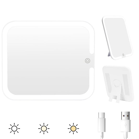 Relavel Makeup Spiegel mit LED-Lichtern, Ersatz für Make-up-Tasche, 3 Lichtfarben, Helligkeit einstellbar, 21 x 13 cm
