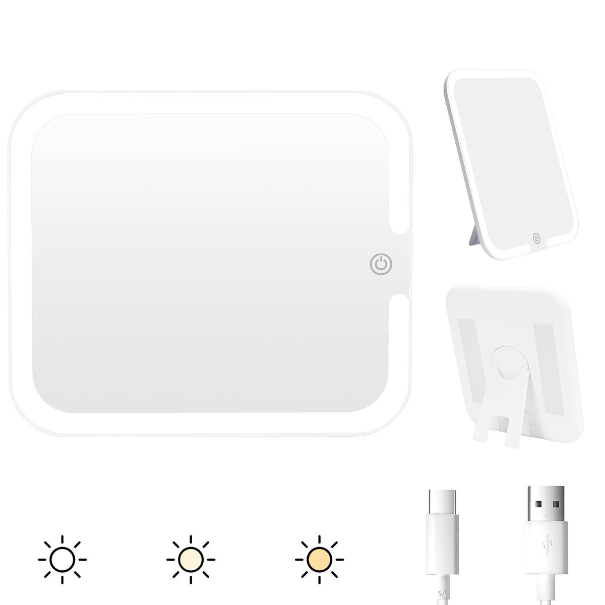 Relavel Makeup Spiegel mit LED-Lichtern, Ersatz für Make-up-Tasche, 3 Lichtfarben, Helligkeit einstellbar, 21 x 13 cm