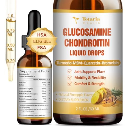 Totaria Glucosamin Chondroitin MSM Liquid Drops mit Vitamin D3 und Kurkuma – Gelenkunterstützung für Beweglichkeit, Flexibilität und Knochen, 60 ml (2 Fl. Oz.)