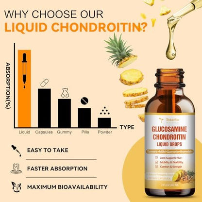 Totaria Glucosamin Chondroitin MSM Liquid Drops mit Vitamin D3 und Kurkuma – Gelenkunterstützung für Beweglichkeit, Flexibilität und Knochen, 60 ml (2 Fl. Oz.)