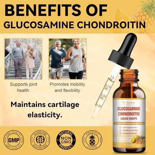 Totaria Glucosamin Chondroitin MSM Liquid Drops mit Vitamin D3 und Kurkuma – Gelenkunterstützung für Beweglichkeit, Flexibilität und Knochen, 60 ml (2 Fl. Oz.)