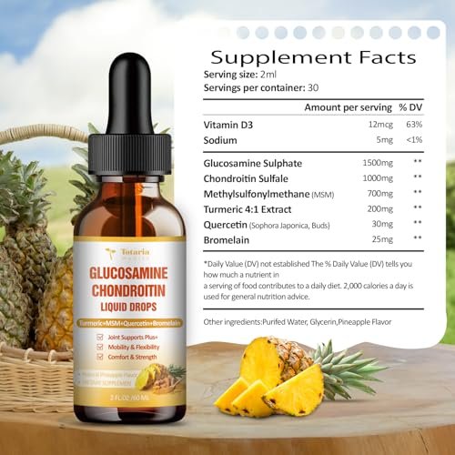 Totaria Glucosamin Chondroitin MSM Liquid Drops mit Vitamin D3 und Kurkuma – Gelenkunterstützung für Beweglichkeit, Flexibilität und Knochen, 60 ml (2 Fl. Oz.)