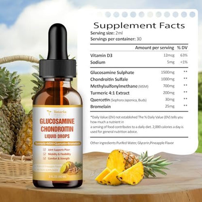 Totaria Glucosamin Chondroitin MSM Liquid Drops mit Vitamin D3 und Kurkuma – Gelenkunterstützung für Beweglichkeit, Flexibilität und Knochen, 60 ml (2 Fl. Oz.)