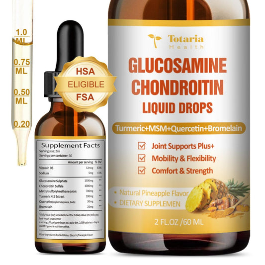 Totaria Glucosamin Chondroitin MSM Liquid Drops mit Vitamin D3 und Kurkuma – Gelenkunterstützung für Beweglichkeit, Flexibilität und Knochen, 60 ml (2 Fl. Oz.)