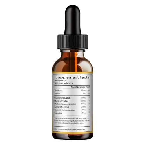 Totaria Glucosamin Chondroitin MSM Liquid Drops mit Vitamin D3 und Kurkuma – Gelenkunterstützung für Beweglichkeit, Flexibilität und Knochen, 60 ml (2 Fl. Oz.)