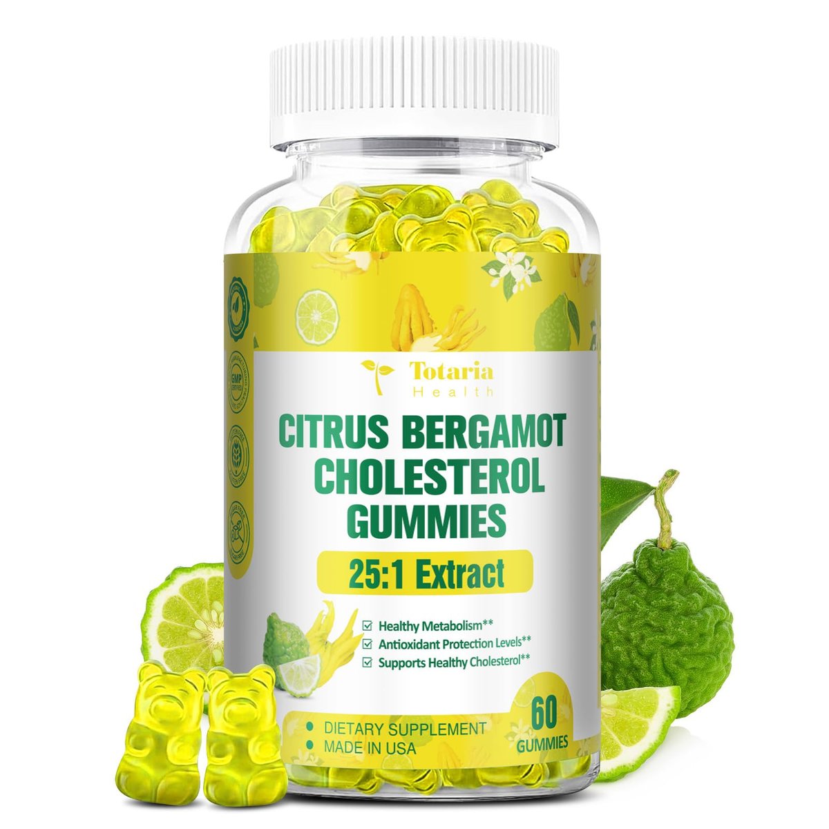 Zuckerfreie Citrus Bergamotte Gummibärchen – Natürliches 25:1 Extrakt aus italienischer Bergamotte für gesundes Anti-Aging, zuckerfrei, vegan