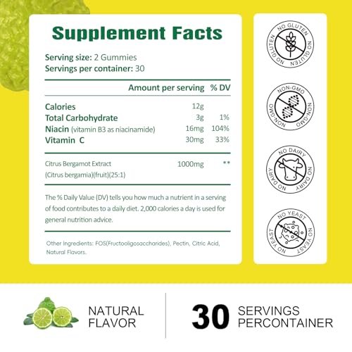 Zuckerfreie Citrus Bergamotte Gummibärchen – Natürliches 25:1 Extrakt aus italienischer Bergamotte für gesundes Anti-Aging, zuckerfrei, vegan