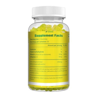 Zuckerfreie Citrus Bergamotte Gummibärchen – Natürliches 25:1 Extrakt aus italienischer Bergamotte für gesundes Anti-Aging, zuckerfrei, vegan