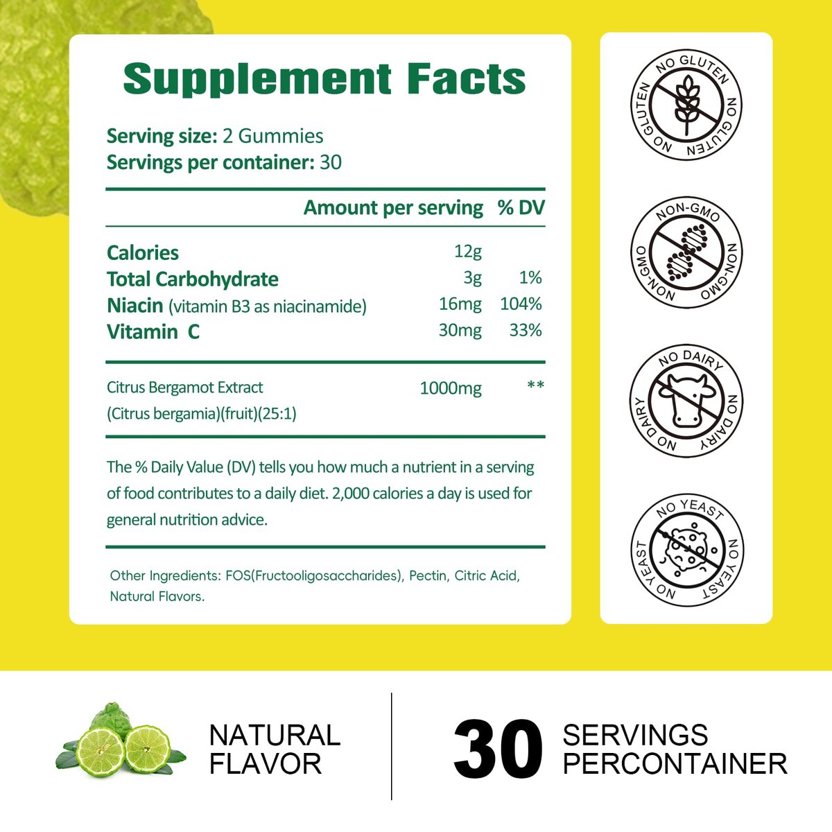 Zuckerfreie Citrus Bergamotte Gummibärchen – Natürliches 25:1 Extrakt aus italienischer Bergamotte für gesundes Anti-Aging, zuckerfrei, vegan