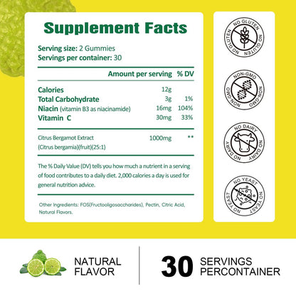 Zuckerfreie Citrus Bergamotte Gummibärchen – Natürliches 25:1 Extrakt aus italienischer Bergamotte für gesundes Anti-Aging, zuckerfrei, vegan