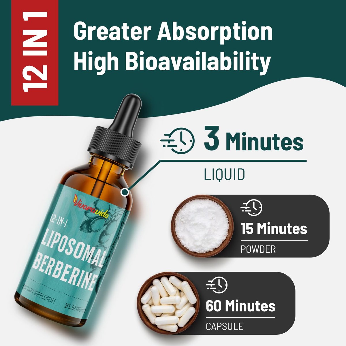 Berberin HCl Supplement 3000 mg – Liposomales Berberin HCl Liquid – AMPK-Aktivator mit Kurkuma, Ceylon-Zimt, 12 natürliche Inhaltsstoffe – 60 ml