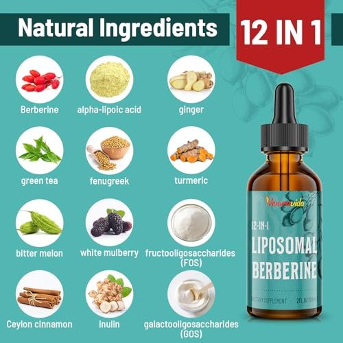 Berberin HCl Supplement 3000 mg – Liposomales Berberin HCl Liquid – AMPK-Aktivator mit Kurkuma, Ceylon-Zimt, 12 natürliche Inhaltsstoffe – 60 ml