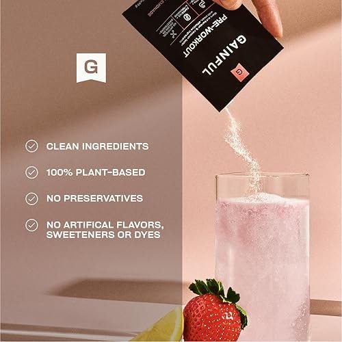 Gainful Pre-Workout Pulver mit natürlichem Koffein & L-Theanin für Energie & Fokus, L-Citrullin & Beta-Alanin für Ausdauer, BCAAs für Muskelregeneration, vegan, Erdbeer-Zitronen-Limo, 10 Portionen