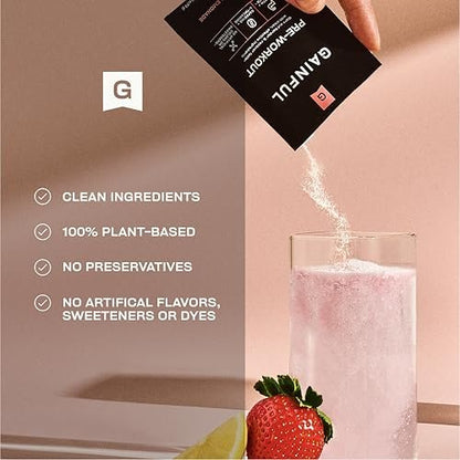 Gainful Pre-Workout Pulver mit natürlichem Koffein & L-Theanin für Energie & Fokus, L-Citrullin & Beta-Alanin für Ausdauer, BCAAs für Muskelregeneration, vegan, Erdbeer-Zitronen-Limo, 10 Portionen
