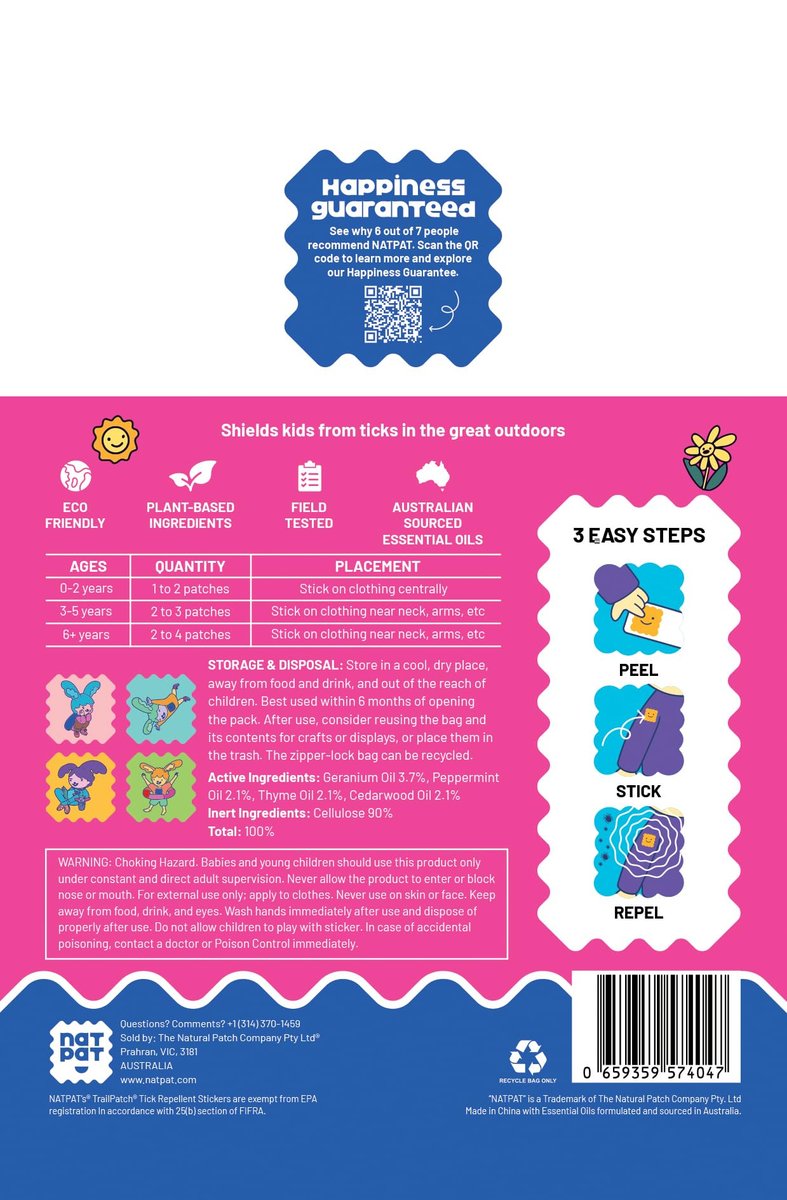 NATPAT TrailPatch Zeckenschutz-Sticker für Kinder – 48er Pack, natürlich & chemiefrei