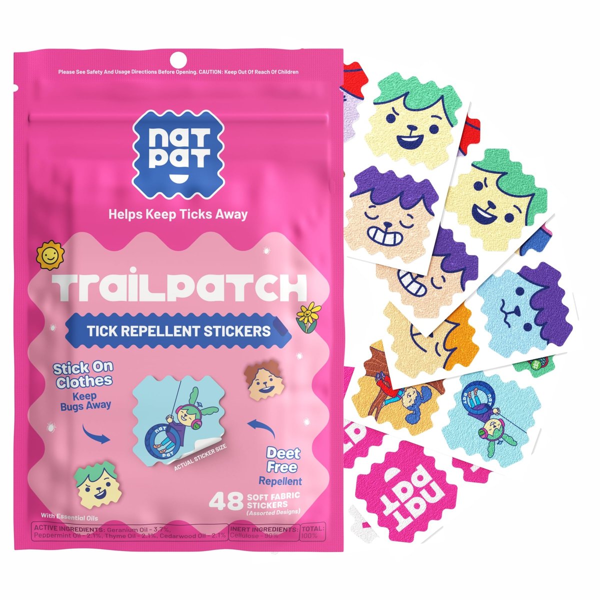 NATPAT TrailPatch Zeckenschutz-Sticker für Kinder – 48er Pack, natürlich & chemiefrei