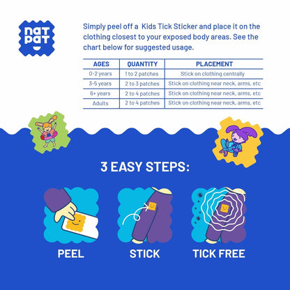 NATPAT TrailPatch Zeckenschutz-Sticker für Kinder – 48er Pack, natürlich & chemiefrei