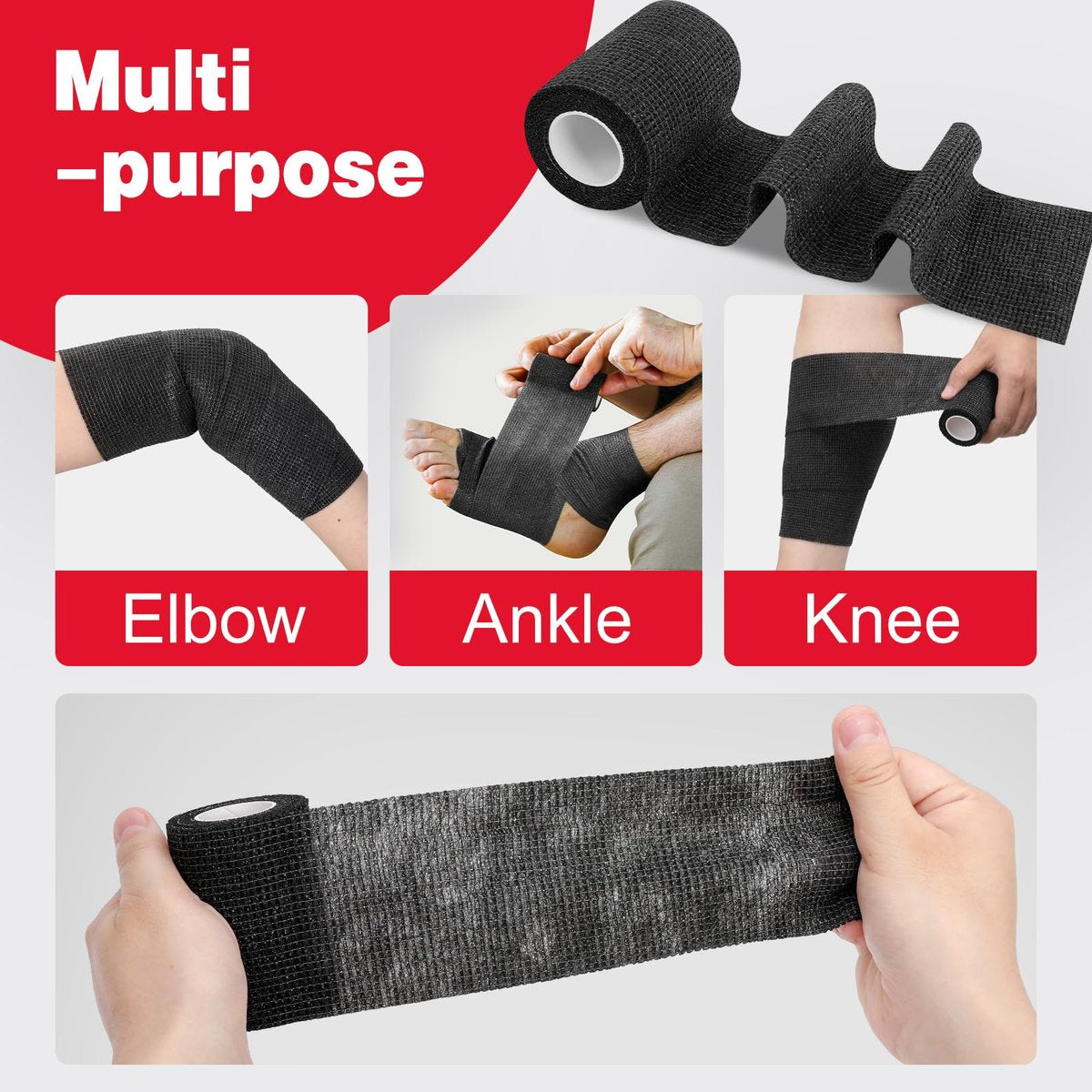 AZEN 12er-Pack Schwarze Selbstklebende Bandage, 7,6 cm x 4,6 m, elastische Kohäsivbinde, Veterinärbinde, Knöchelbandage, Tattoo-Griffbandage