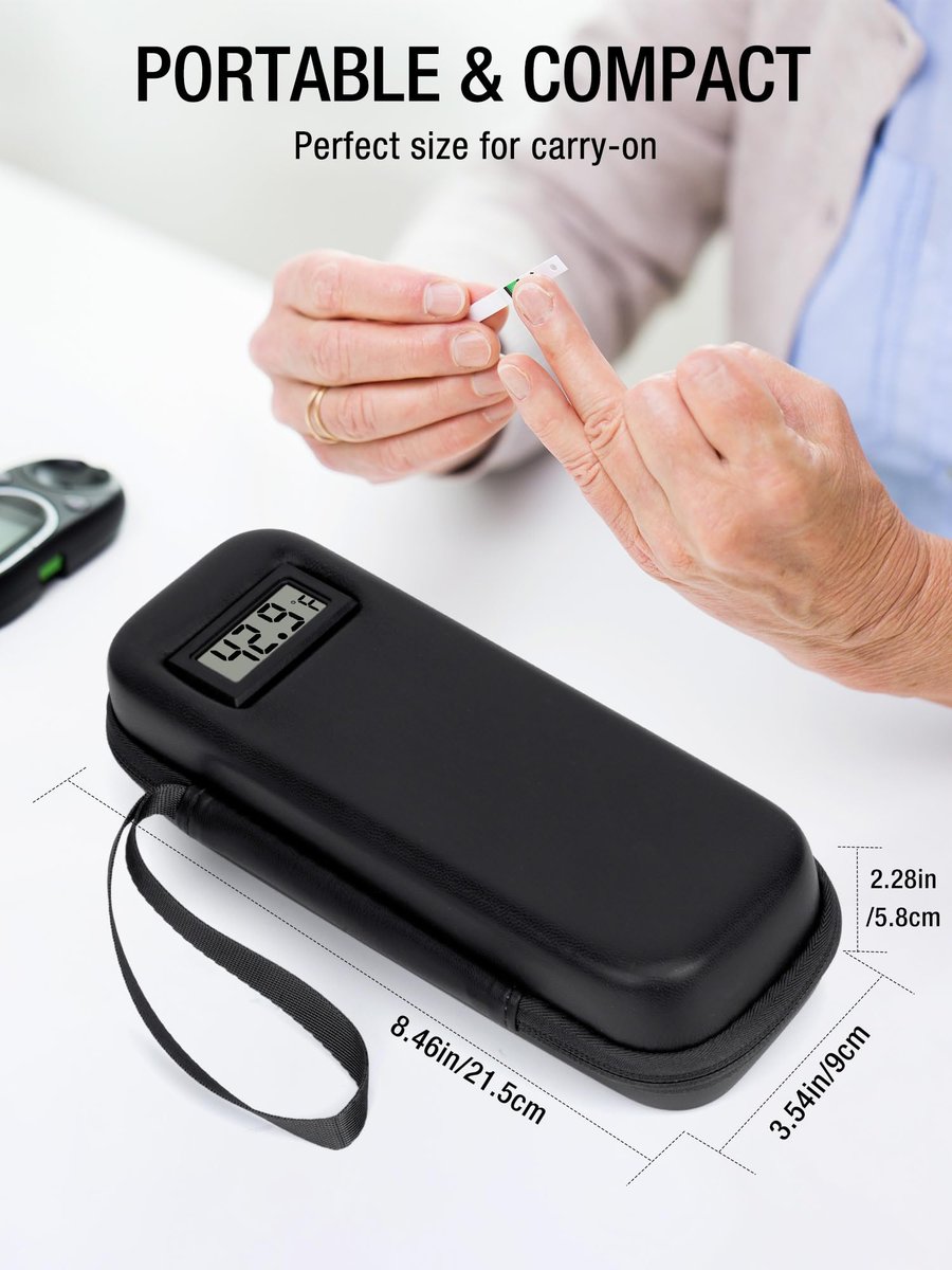 LengKe Insulin Kühltasche Reiseetui TSA-geprüft mit Temperaturanzeige, Tragbare Insulin Pen Kühltasche für Kühlakkus, Reise Diabetikerzubehör (Schwarz, Temperaturanzeige)