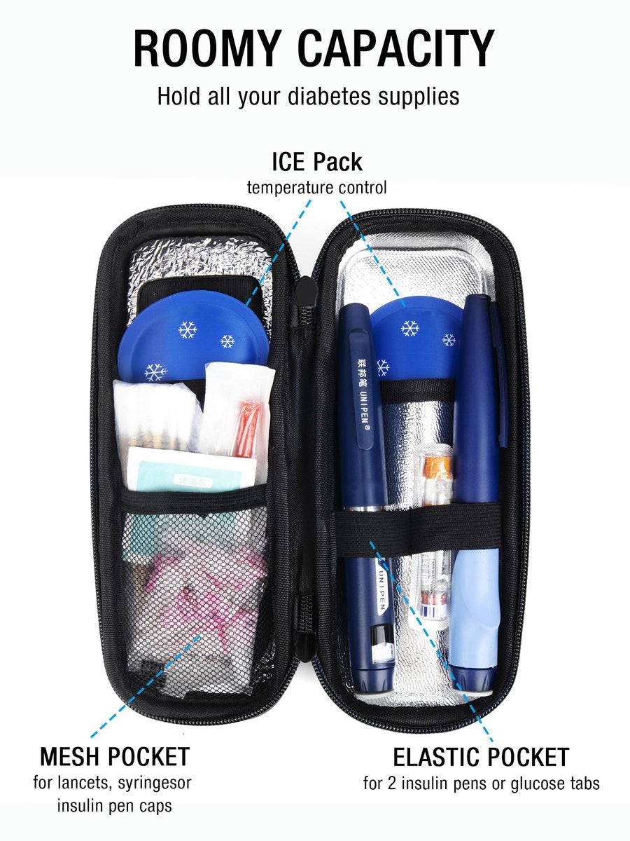 LengKe Insulin Kühltasche Reiseetui TSA-geprüft mit Temperaturanzeige, Tragbare Insulin Pen Kühltasche für Kühlakkus, Reise Diabetikerzubehör (Schwarz, Temperaturanzeige)