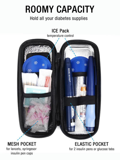 LengKe Insulin Kühltasche Reiseetui TSA-geprüft mit Temperaturanzeige, Tragbare Insulin Pen Kühltasche für Kühlakkus, Reise Diabetikerzubehör (Schwarz, Temperaturanzeige)