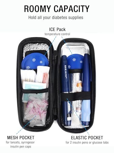 LengKe Insulin Kühltasche Reiseetui TSA-geprüft mit Temperaturanzeige, Tragbare Insulin Pen Kühltasche für Kühlakkus, Reise Diabetikerzubehör (Schwarz, Temperaturanzeige)