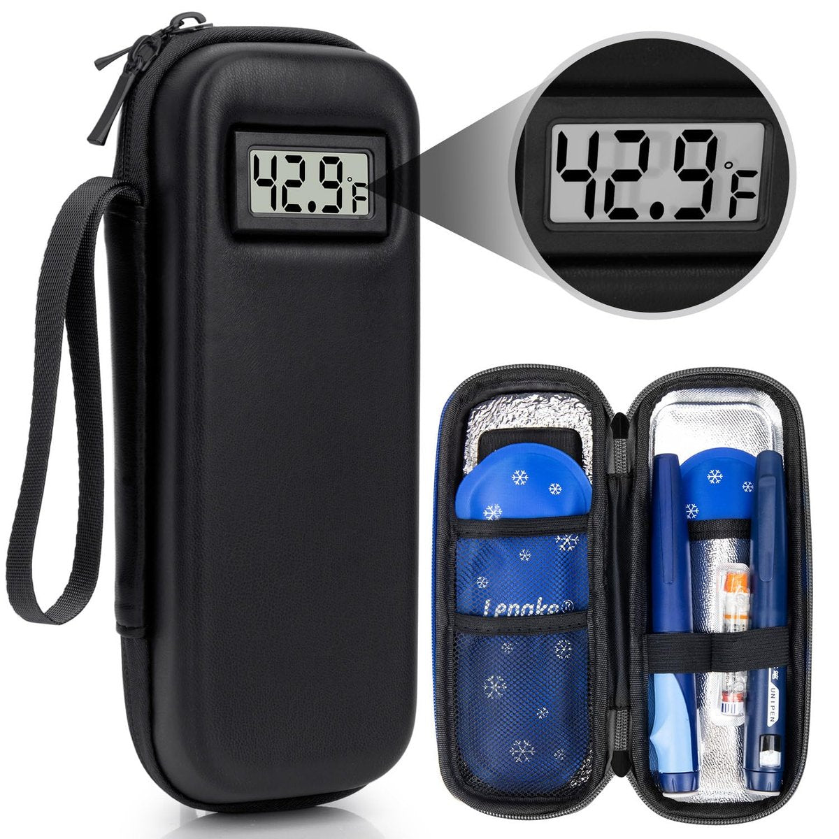 LengKe Insulin Kühltasche Reiseetui TSA-geprüft mit Temperaturanzeige, Tragbare Insulin Pen Kühltasche für Kühlakkus, Reise Diabetikerzubehör (Schwarz, Temperaturanzeige)