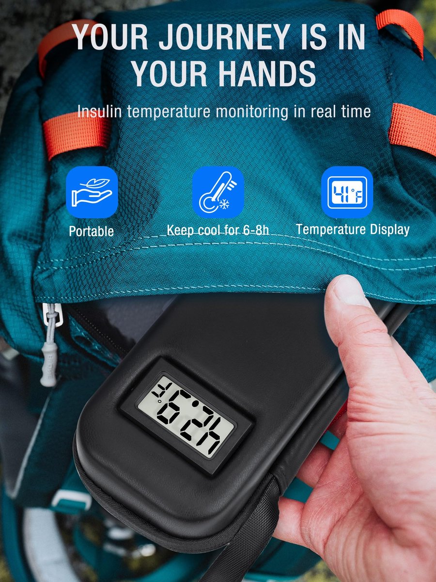 LengKe Insulin Kühltasche Reiseetui TSA-geprüft mit Temperaturanzeige, Tragbare Insulin Pen Kühltasche für Kühlakkus, Reise Diabetikerzubehör (Schwarz, Temperaturanzeige)