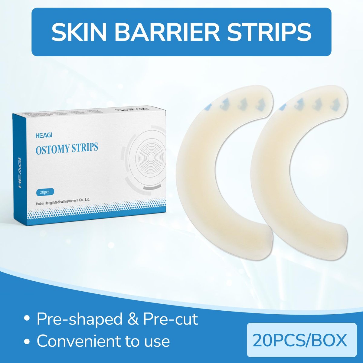 Heagimed 20 Stück Ostomy Barrier Strips – Hautfreundliche Hydrokolloid-Barrierestreifen für Stomabeutel, Kolostomie- und Ileostomie-Versorgung