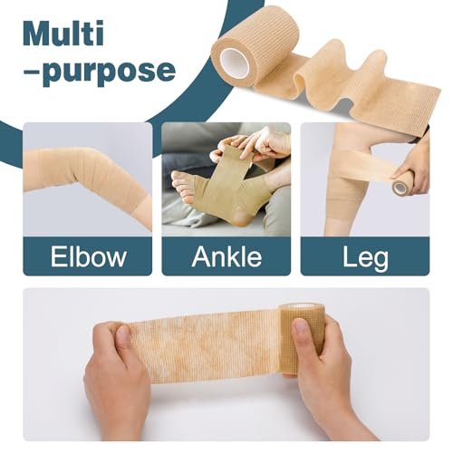 AZEN 12er Pack Selbstklebende Bandage, 3" x 5 Yards, Elastische Kohäsivbandage, Vet Wrap, Knöcheltape, Tattoo Grip Tape, hautfarbenes Sporttape