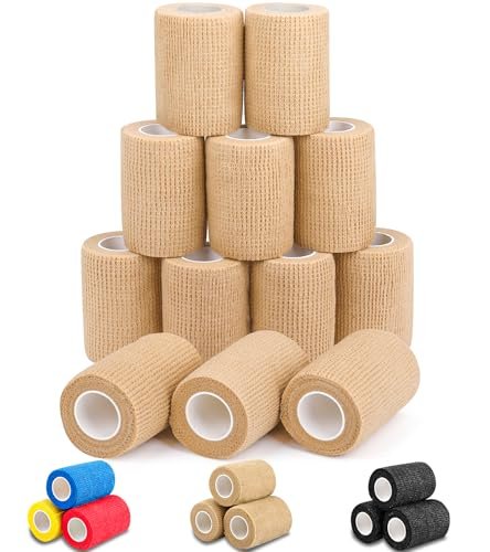 AZEN 12er Pack Selbstklebende Bandage, 3" x 5 Yards, Elastische Kohäsivbandage, Vet Wrap, Knöcheltape, Tattoo Grip Tape, hautfarbenes Sporttape