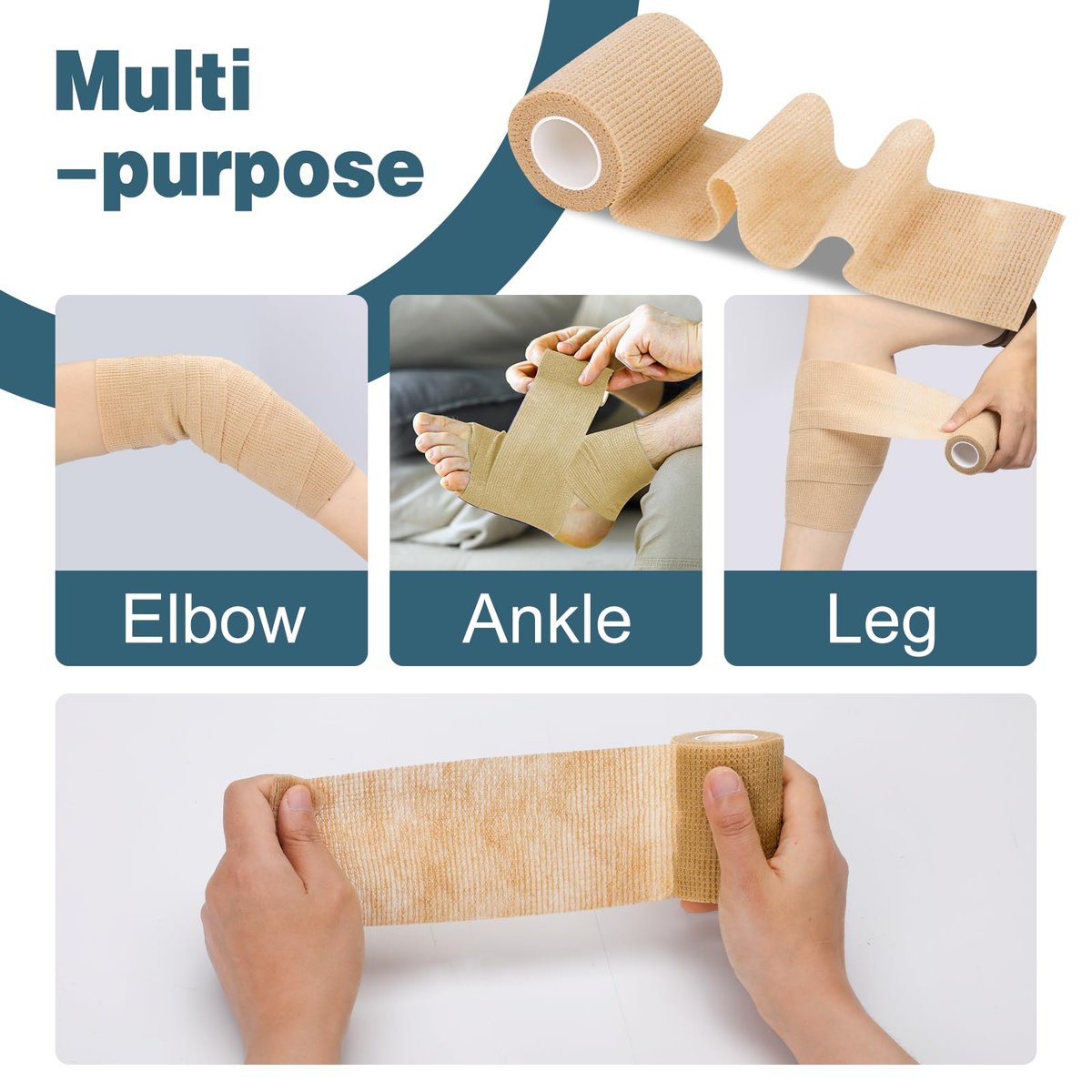 AZEN 12er Pack Selbstklebende Bandage, 3" x 5 Yards, Elastische Kohäsivbandage, Vet Wrap, Knöcheltape, Tattoo Grip Tape, hautfarbenes Sporttape