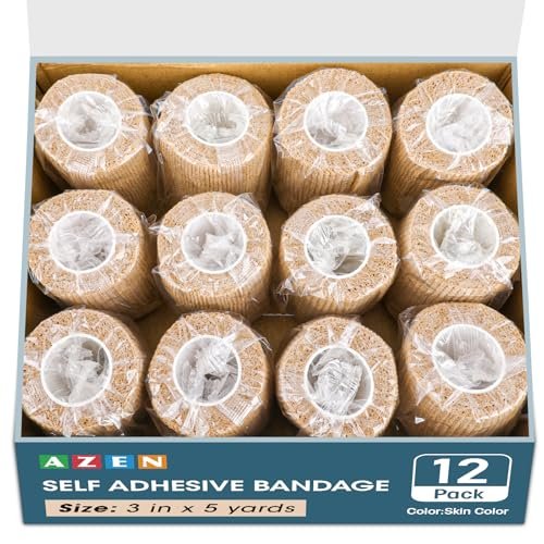 AZEN 12er Pack Selbstklebende Bandage, 3" x 5 Yards, Elastische Kohäsivbandage, Vet Wrap, Knöcheltape, Tattoo Grip Tape, hautfarbenes Sporttape