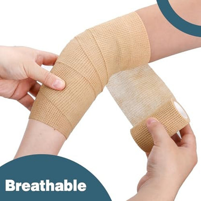 AZEN 12er Pack Selbstklebende Bandage, 3" x 5 Yards, Elastische Kohäsivbandage, Vet Wrap, Knöcheltape, Tattoo Grip Tape, hautfarbenes Sporttape