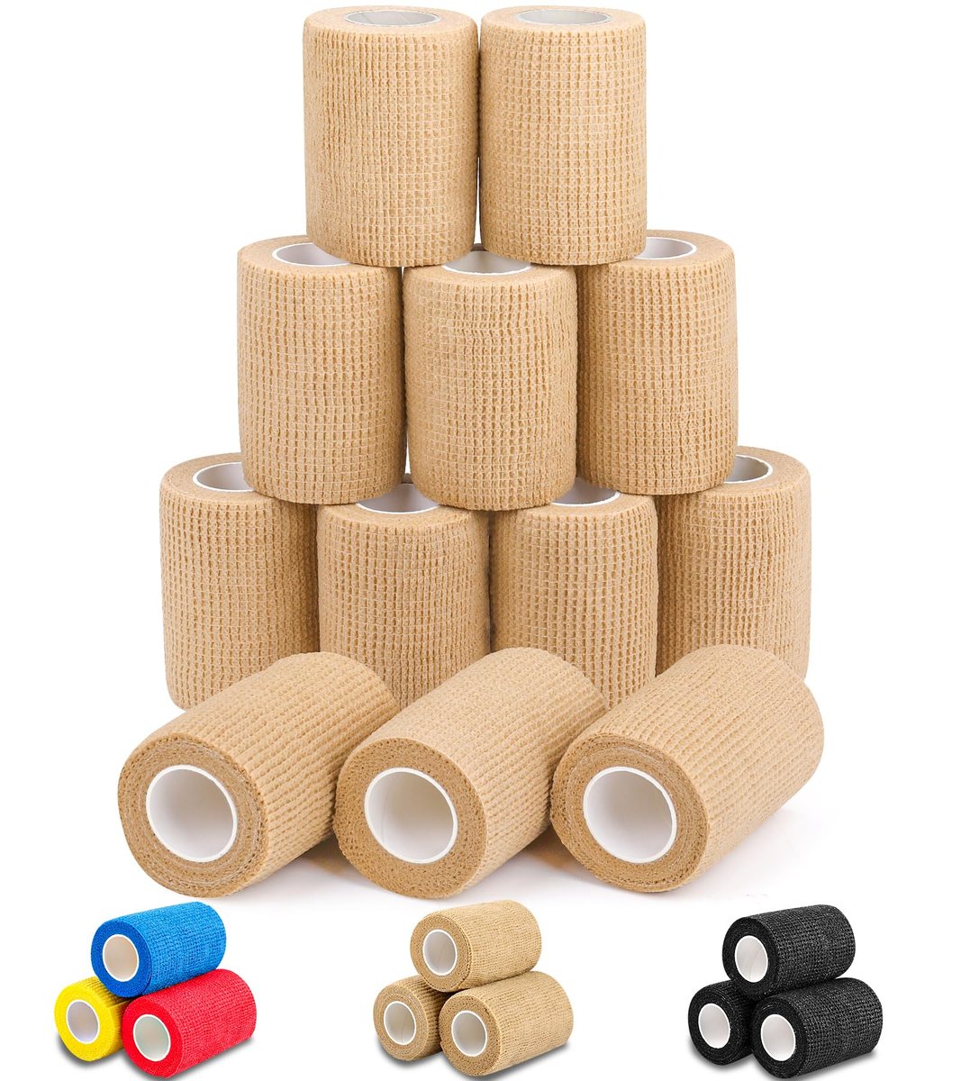 AZEN 12er Pack Selbstklebende Bandage, 3" x 5 Yards, Elastische Kohäsivbandage, Vet Wrap, Knöcheltape, Tattoo Grip Tape, hautfarbenes Sporttape
