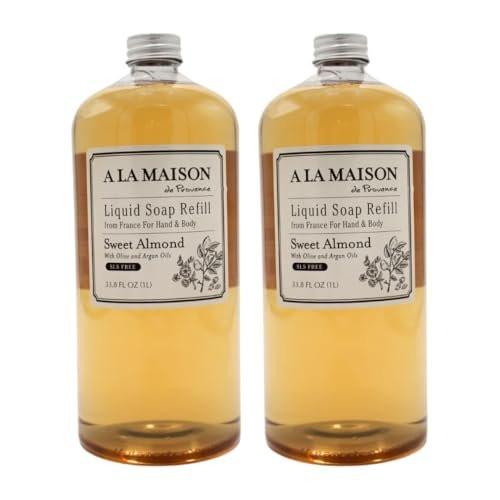 A LA MAISON Süßmandel Naturseife Handseife mit ätherischen Ölen - Biologisch abbaubar, pflanzlich, vegan, tierversuchsfrei (33,8 Fl Oz Nachfüllpackung, 2er-Pack)