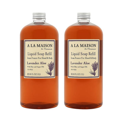 A LA MAISON Lavendel Aloe Bio Handseife mit ätherischen Ölen – biologisch abbaubar, pflanzlich, vegan, tierversuchsfrei – 33,8 Fl Oz Nachfüllflaschen, 2er-Pack