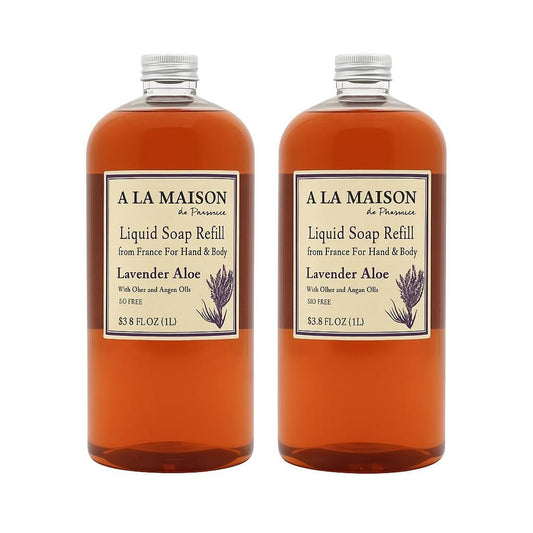 A LA MAISON Lavendel Aloe Bio Handseife mit ätherischen Ölen – biologisch abbaubar, pflanzlich, vegan, tierversuchsfrei – 33,8 Fl Oz Nachfüllflaschen, 2er-Pack