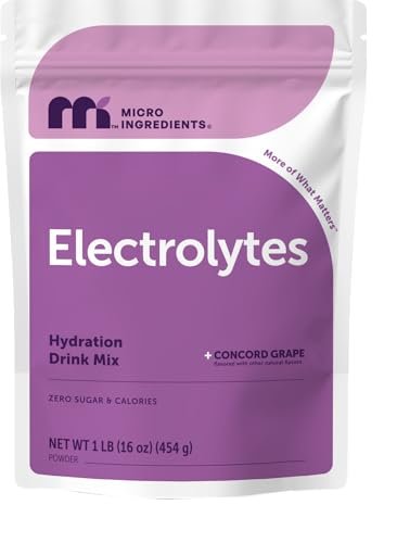 Micro Ingredients Hydration Electrolyte Pulver, 453 g (69 Portionen) | Concord Traube Geschmack | Hoher Kaliumgehalt (1.000 mg) + Kokoswasser | Zuckerfrei, Keto-freundlich | Non-GMO