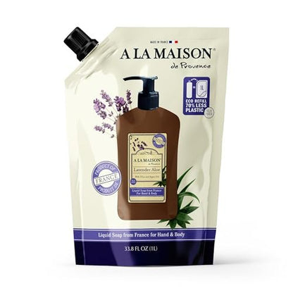 A LA MAISON French Liquid Hand Soap Nachfüllbeutel - Natürliche Handseife mit ätherischen Ölen - Biologisch abbaubar, pflanzlich, vegan, tierversuchsfrei (33,8 Fl Oz Beutel (1er Pack), Lavendel Aloe)