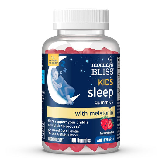 Mommy's Bliss Kids Schlaf Melatonin Gummis, nicht gewohnheitsbildend, ohne künstliche Farbstoffe, Aromen oder Gelatine - ab 3 Jahren - Erdbeergeschmack - 100 Schlafgummis